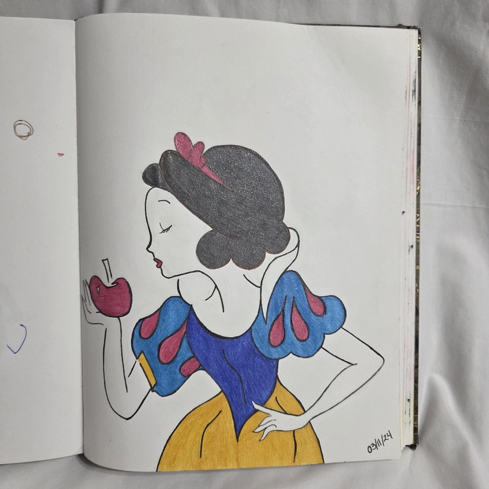 Disney Snow White Inspired Fan Art Handdrawn Gel Pen Sketchbook Paper